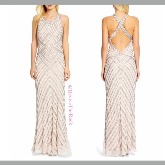 NWT $349 Adrianna Papell‎ Embellished Halter Gown in Rose Pink [SZ 14 ] - Picture 2 of 9